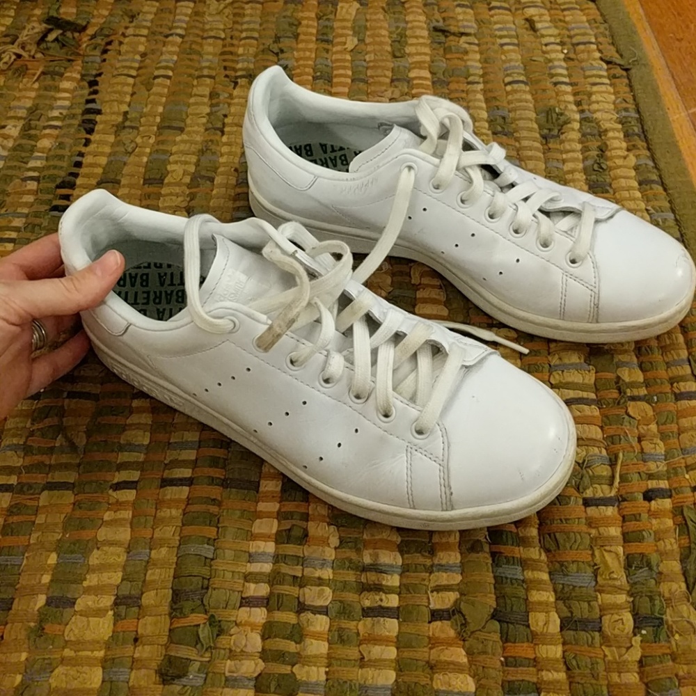 All white Adidas Stan Smith sneakers